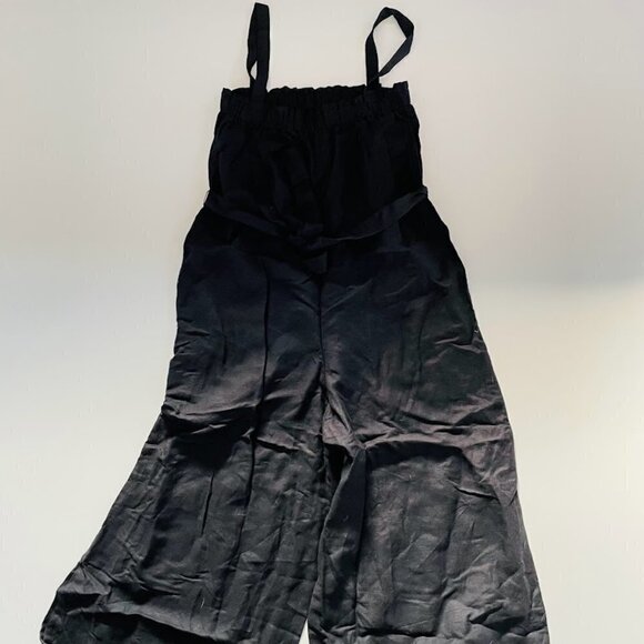 NWT Ann Taylor LOFT Jumpsuit Romper Black Linen Square Neck Ruffle Wide Leg XS - Picture 5 of 13